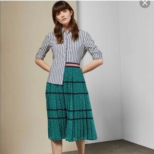 Ted Baker Teal and Black Patterned Midi Skirt